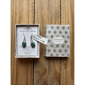 SHIVAM .925 STERLING SILVER TURQUOISE EARRINGS TEARDROP GEMSTONE DANGLE NIB!